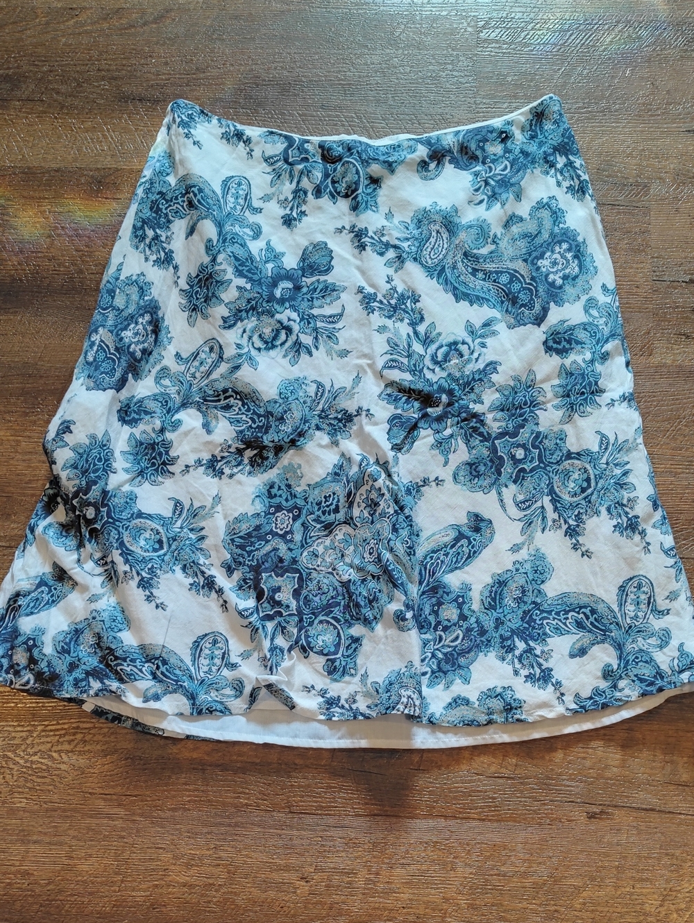 Liz & Co. Women's 8 Cotton Blend Blue Paisley Print A-Line Side‎ Zip Skirt